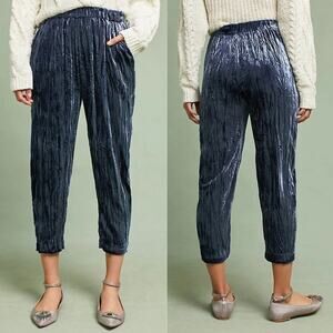 Anthropologie Ett:Twa Kinley Cropped Blue Crushed Velvet Pants